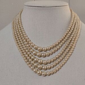 Vintage 6 Strand Cultured Pearl Choker Filigree Box Clasp Graduated